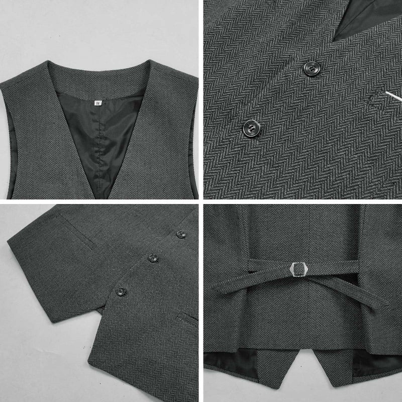 HIGAKI Men's 4 Piece 1920s Suit One Button Vintage Suit,Jacket Vest Pants with Hat(2XL, Z3727GY) - Image 4