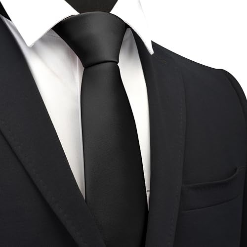 Branduce Black Tie Solid Satin Ties for Men Silk Blend Necktie for Wedding Business (TA11-24) - Image 2