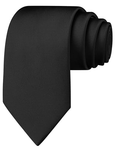 Branduce Black Tie Solid Satin Ties for Men Silk Blend Necktie for Wedding Business (TA11-24) - Image 1