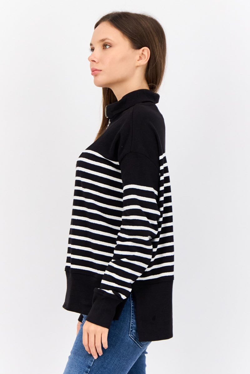 ESPRIT Women High Neck Yarn Dyed Half Zip Sweater, Black - Image 3