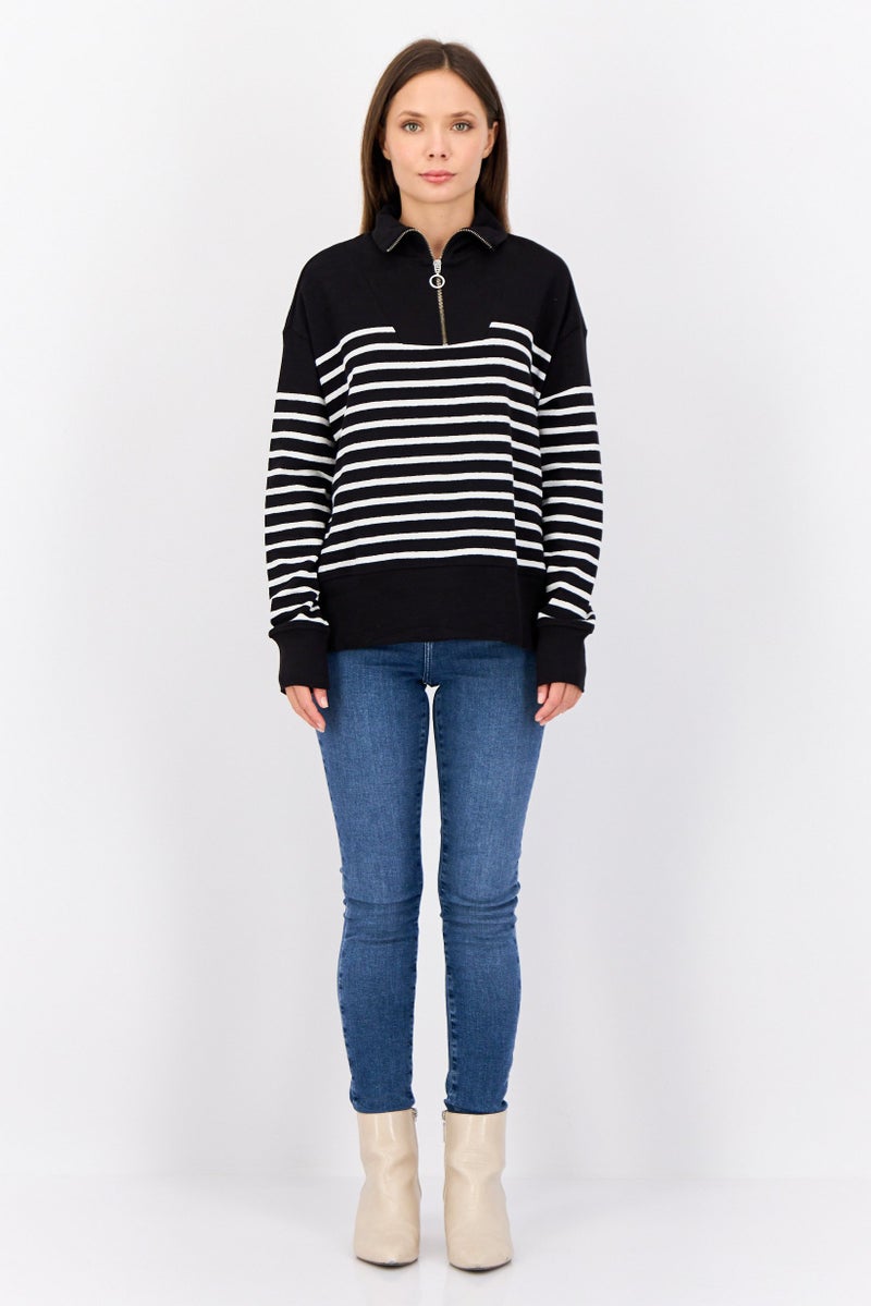 ESPRIT Women High Neck Yarn Dyed Half Zip Sweater, Black - Image 4