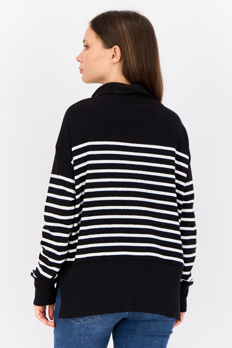 ESPRIT Women High Neck Yarn Dyed Half Zip Sweater, Black - Image 2