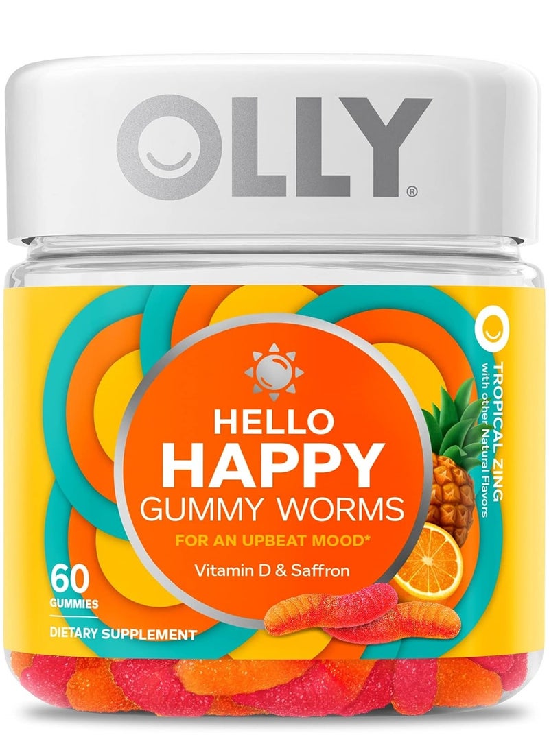 OLLY Hello Happy Gummy Worms, Tropical Zing, 60 Gummies - Image 1