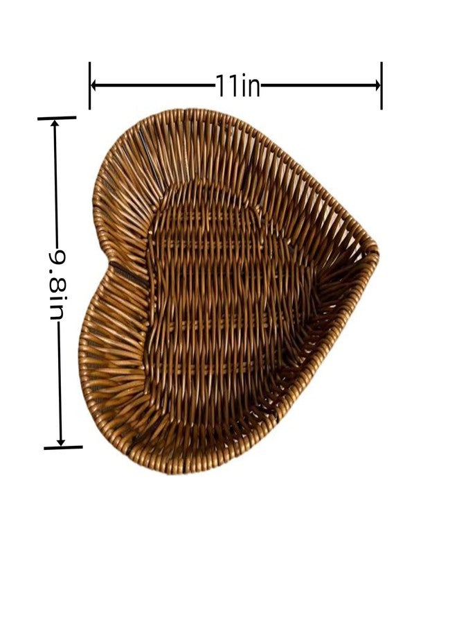 طقم من 3 قطع من سلال الخبز المنسوجة يدويًا، سلال خوص على شكل قلب، سلة تقديم طعام للطاولة، سلة تخزين للفواكه والخضراوات والأغراض المتنوعة للمنزل والمكتب والمطاعم والمخابز - Image 2