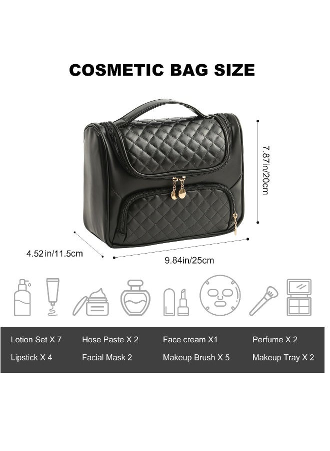 حقيبة مستحضرات تجميل معلقّة للسفر، حقيبة مكياج للسفر، حقيبة مستحضرات تجميل للسفر، حقيبة أدوات تجميل كبيرة، حقيبة مستحضرات تجميل مقاومة للماء، حقيبة تنظيم المكياج للنساء والفتيات، باللون الأسود - Image 5