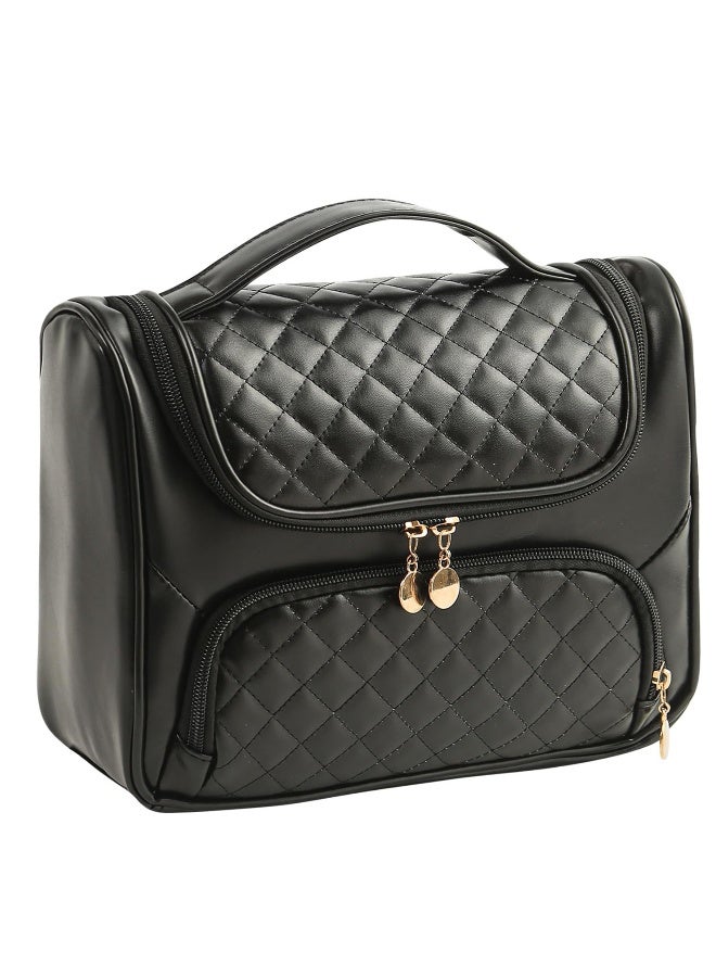 حقيبة مستحضرات تجميل معلقّة للسفر، حقيبة مكياج للسفر، حقيبة مستحضرات تجميل للسفر، حقيبة أدوات تجميل كبيرة، حقيبة مستحضرات تجميل مقاومة للماء، حقيبة تنظيم المكياج للنساء والفتيات، باللون الأسود - Image 1