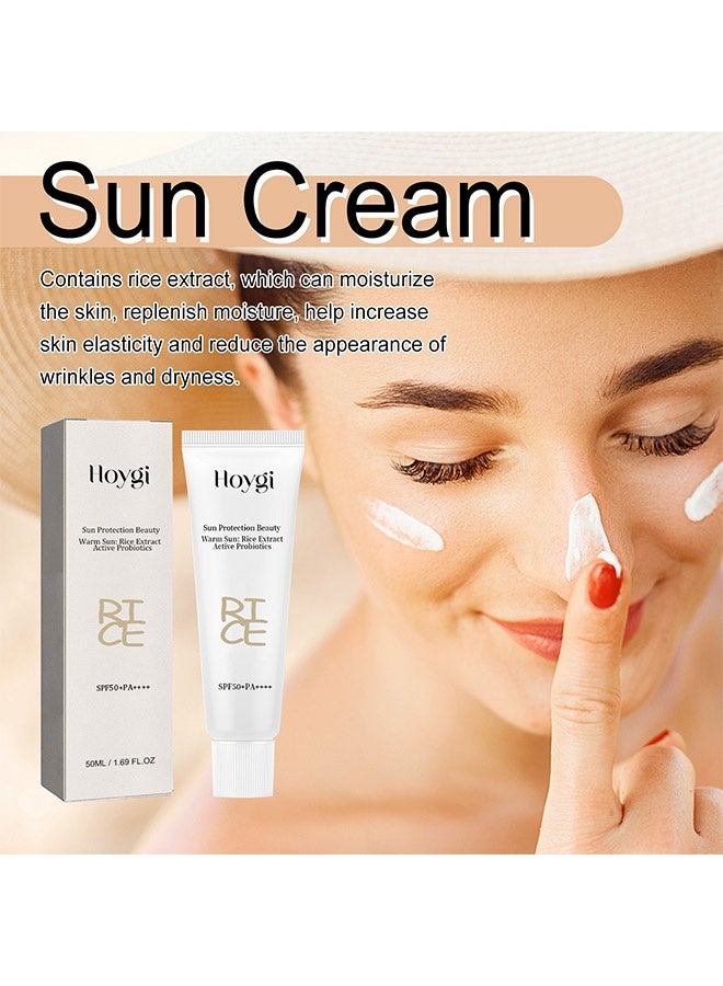 هويجي جمال بحماية من الشمس، واقي شمس أرز لتخفيف الشمس، للوجه SPF50 تركيبة كورية PA لجميع أنواع البشرة، عناية بالوجه، حماية من الأشعة فوق البنفسجية، تغذية للبشرة 50 مل - Image 2