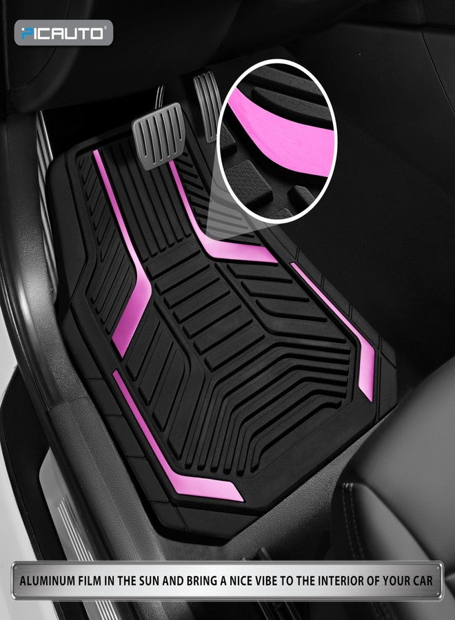 PIC AUTO Heavy Duty Rubber Floor Mats, Pink Aluminum Film Car Mats Set, Front and Rear Car Mats with Anti-Slip Backing, All Weather Protection, Trim-to-Fit for Automotive SUV, Sedan, Van - Image 3