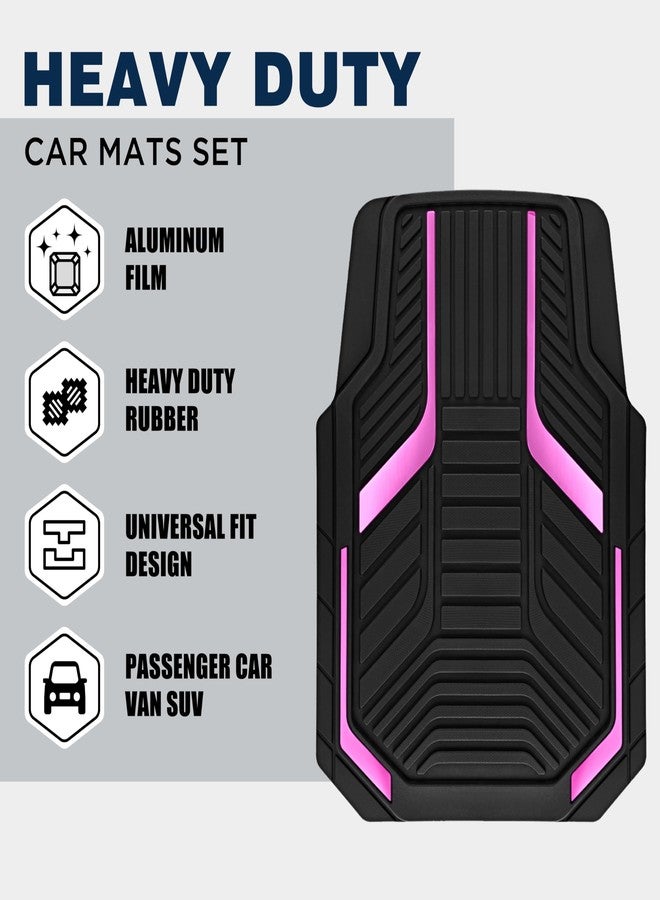 PIC AUTO Heavy Duty Rubber Floor Mats, Pink Aluminum Film Car Mats Set, Front and Rear Car Mats with Anti-Slip Backing, All Weather Protection, Trim-to-Fit for Automotive SUV, Sedan, Van - Image 2