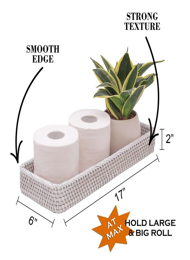 CELEZAR Rattan Toilet Tank Basket Guest Towel Napkin Woven Holder for Serving Organizing Bread Shelves Bathroom Counter Organizers and Storage Decorative Wicker Tray (17 x 6 x 2 inches, White Wash) - Image 2