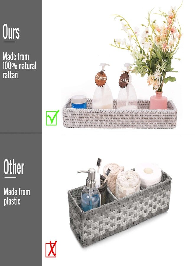 CELEZAR Rattan Toilet Tank Basket Guest Towel Napkin Woven Holder for Serving Organizing Bread Shelves Bathroom Counter Organizers and Storage Decorative Wicker Tray (17 x 6 x 2 inches, White Wash) - Image 3