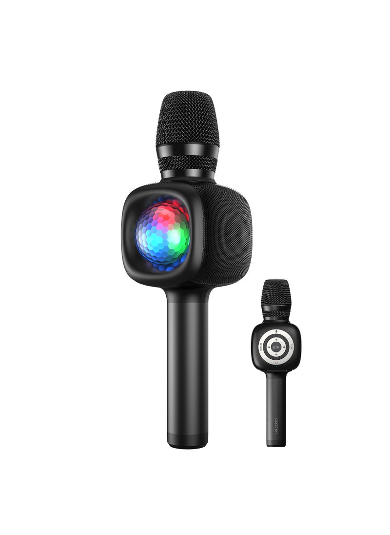 bopmen - Wireless Bluetooth Karaoke Microphone & Speaker with Disco Ball Light,4 Voice-Changing Modes Handheld Mic Speaker for Party Adults and Kids - Black - Image 1