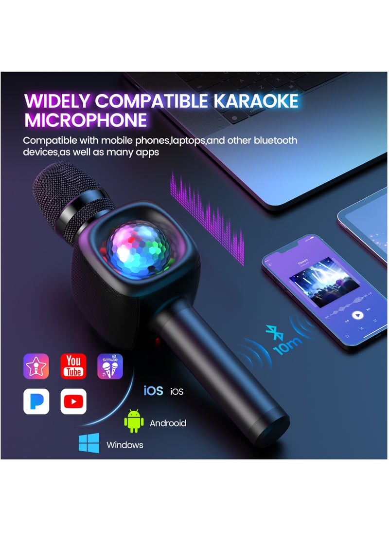 bopmen - Wireless Bluetooth Karaoke Microphone & Speaker with Disco Ball Light,4 Voice-Changing Modes Handheld Mic Speaker for Party Adults and Kids - Black - Image 1