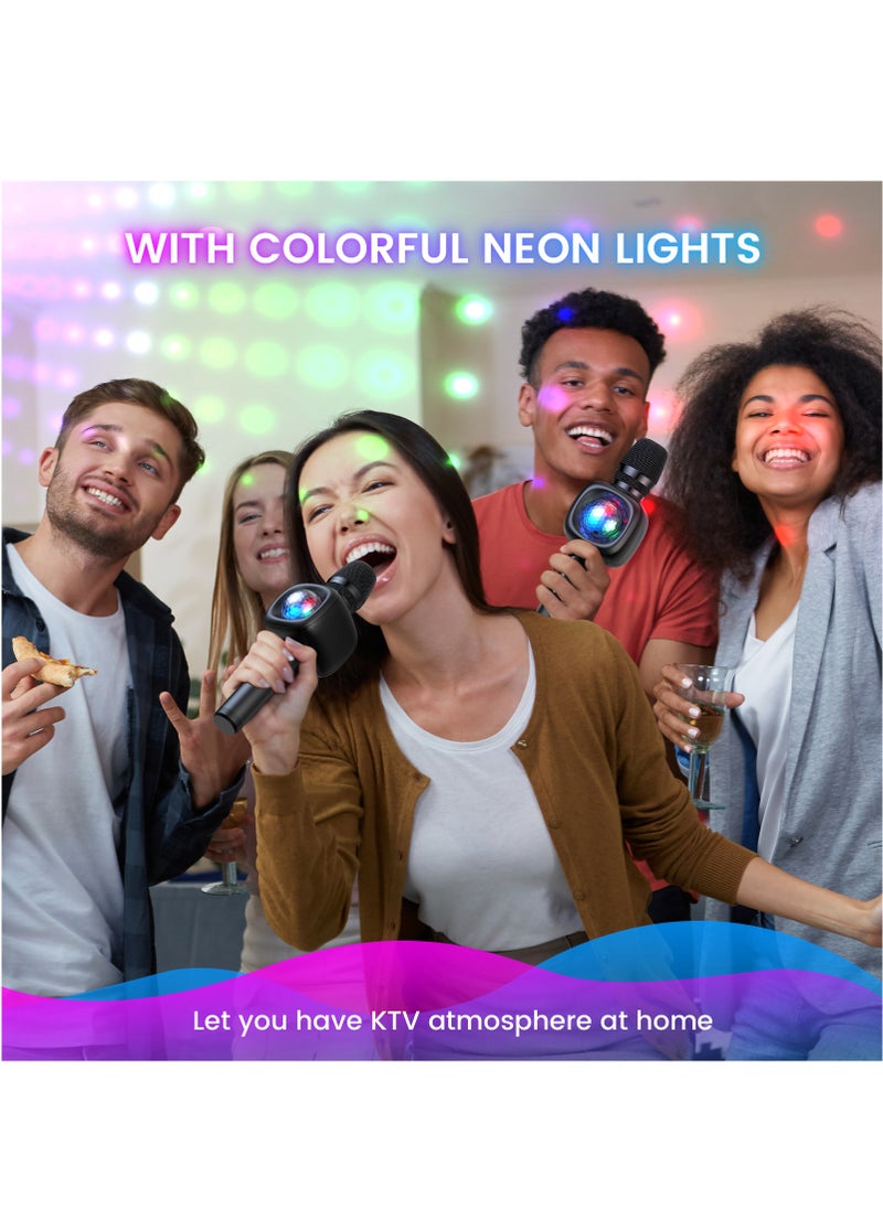bopmen - Wireless Bluetooth Karaoke Microphone & Speaker with Disco Ball Light,4 Voice-Changing Modes Handheld Mic Speaker for Party Adults and Kids - Black - Image 1