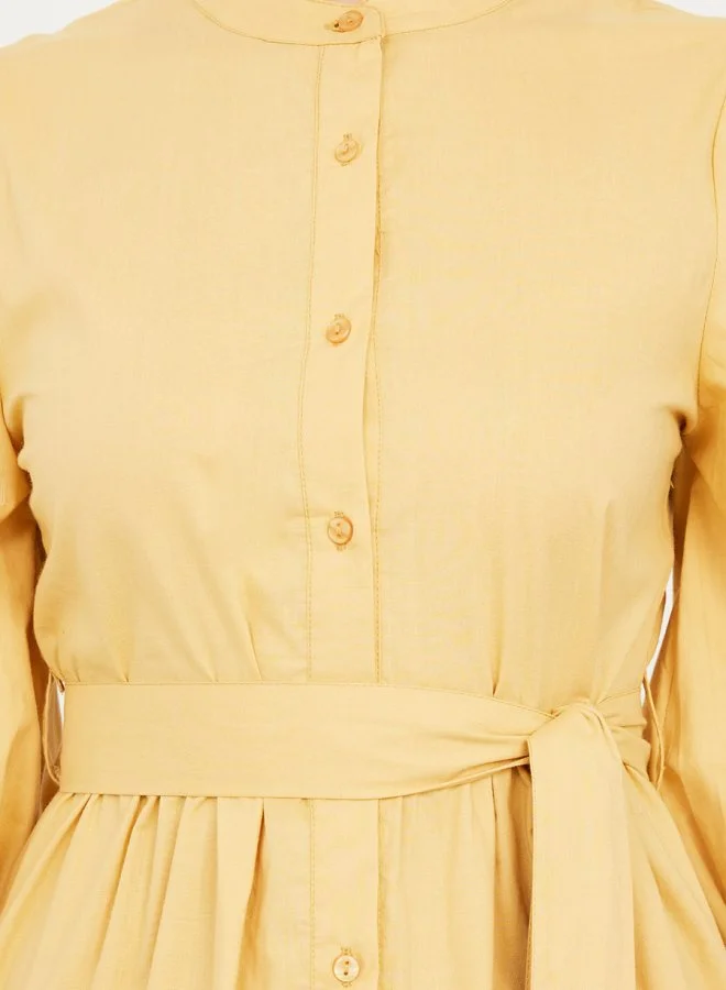 Styli 3/4 Sleeves Plain Tiered Midi Dress