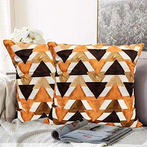 Khooti Velvet Cushion Cover, 22x22 Inch (Triangular Umber)(Pack of 2) - Image 2