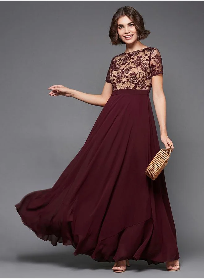 Miss Chase Lace Detailed High Neck Maxi Dress