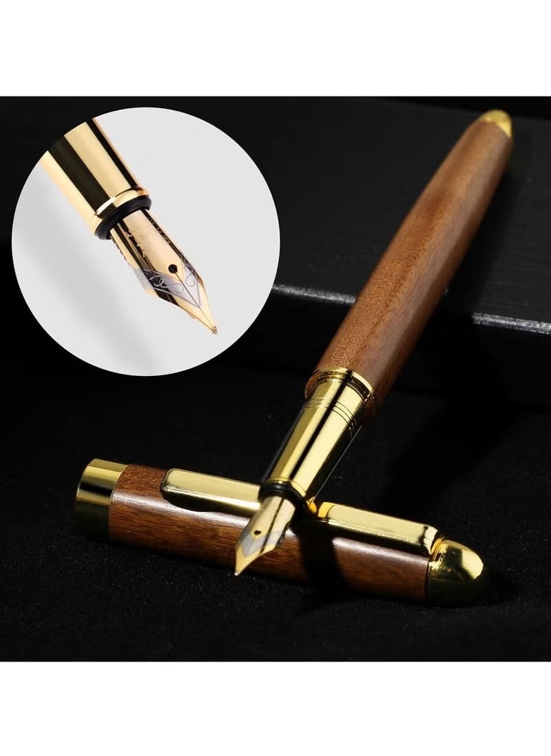 Generic Ballpoint Pen Set, Vintage Luxury Wooden Fountain Pen Set with Brass Trim, Ballpoint Line 0.5mm Tip Come with 12PCs Ink Cartridges, Nice BallPens Classy Gift Box for Student Executive Office  - Image 3