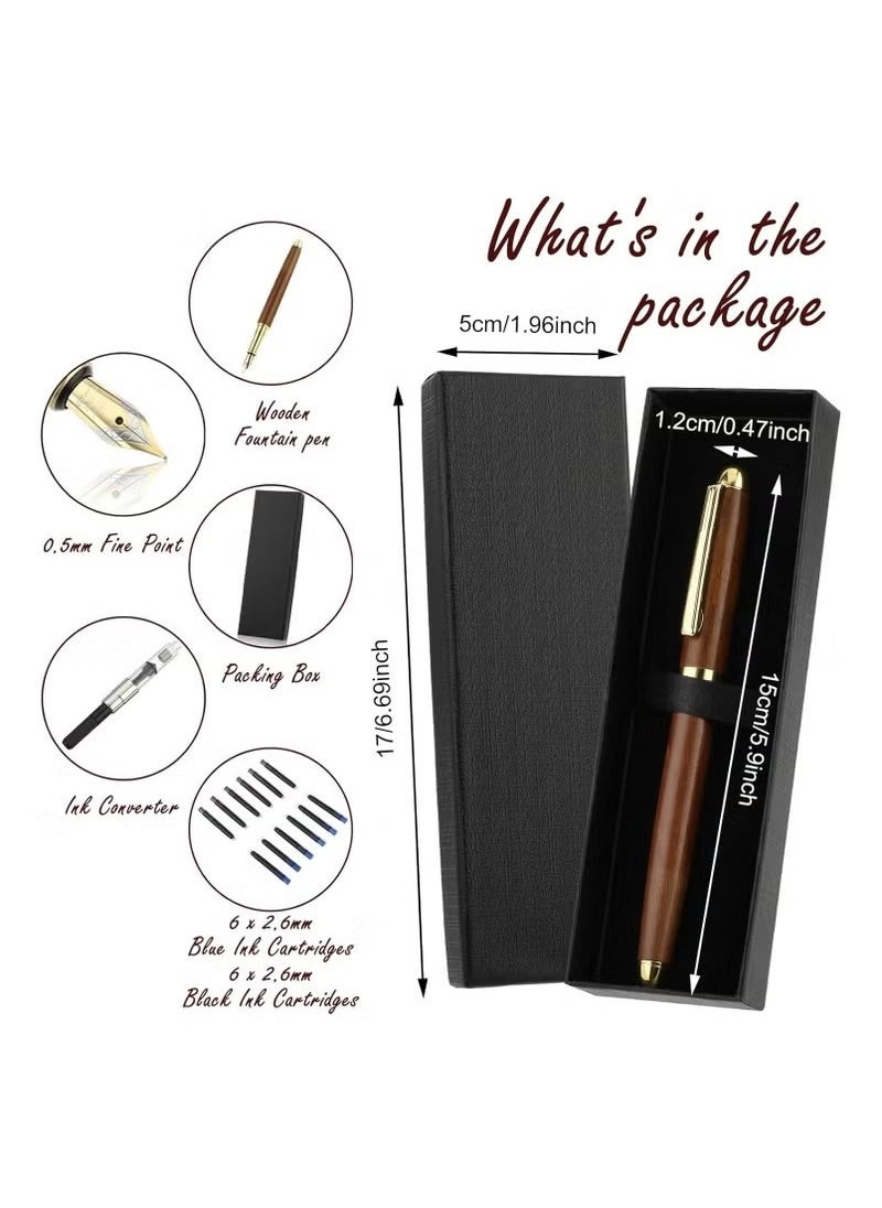 Generic Ballpoint Pen Set, Vintage Luxury Wooden Fountain Pen Set with Brass Trim, Ballpoint Line 0.5mm Tip Come with 12PCs Ink Cartridges, Nice BallPens Classy Gift Box for Student Executive Office  - Image 5