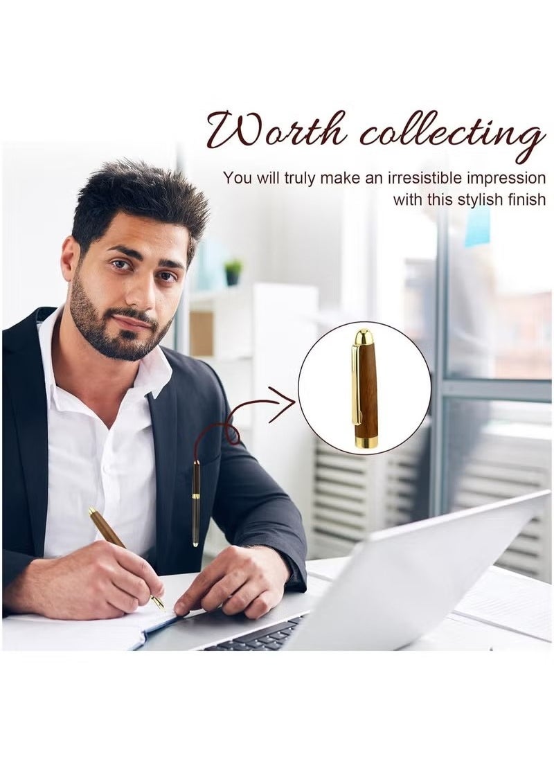 Generic Ballpoint Pen Set, Vintage Luxury Wooden Fountain Pen Set with Brass Trim, Ballpoint Line 0.5mm Tip Come with 12PCs Ink Cartridges, Nice BallPens Classy Gift Box for Student Executive Office  - Image 2