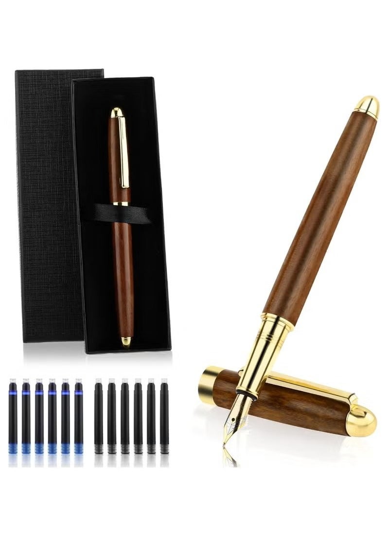 Generic Ballpoint Pen Set, Vintage Luxury Wooden Fountain Pen Set with Brass Trim, Ballpoint Line 0.5mm Tip Come with 12PCs Ink Cartridges, Nice BallPens Classy Gift Box for Student Executive Office  - Image 4