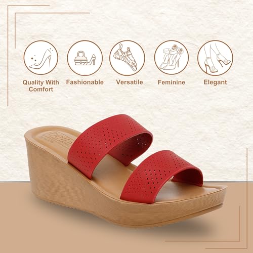 Bella by Labella Women's Fashion Platform Slip-On Sandal – Comfortable, Lightweight, Slip-Resistant, Breathable – Ideal for Casual and Office Wear KW-HS-24000070Red3 - Image 4