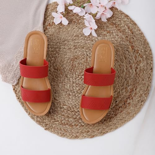 Bella by Labella Women's Fashion Platform Slip-On Sandal – Comfortable, Lightweight, Slip-Resistant, Breathable – Ideal for Casual and Office Wear KW-HS-24000070Red3 - Image 3