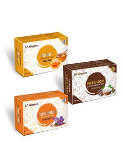 LA Organo Handmade Honey, Shea Cocoa & Kumkumadi Bath Soap (100g each, Pack Of 3)