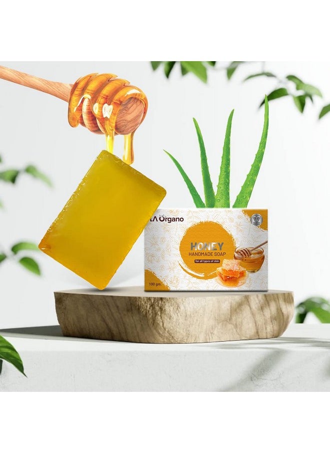 LA Organo LA Organo Handmade Honey, Shea Cocoa & Kumkumadi Bath Soap (100g each, Pack Of 3)  - Image 2