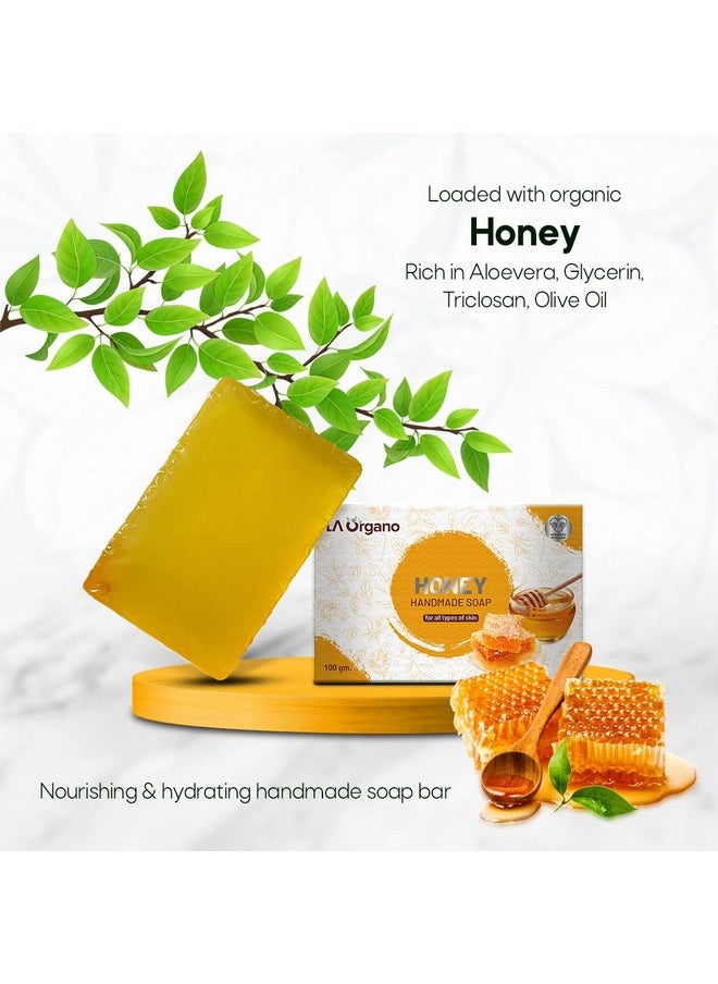 LA Organo LA Organo Handmade Honey, Shea Cocoa & Kumkumadi Bath Soap (100g each, Pack Of 3)  - Image 3