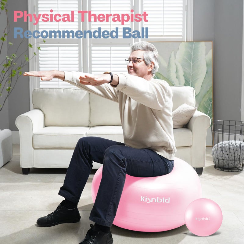 kisnbld Exercise Ball, Extra Thick Yoga Ball for Workout Pregnancy Stability, 4 Sizes Anti-Burst Balance Ball with Foot Pump - Heavy Duty Fitness Ball Chair for Office, Home & Gym - Image 5