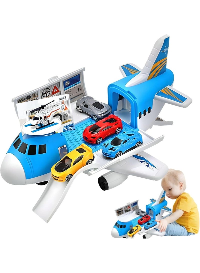 xppier Cargo Plane Toy Play Set for Kids - Includes 1 Helicopter and 4 Cars - Diecast Aircraft - Transport and Cargo Carrier - Image 5