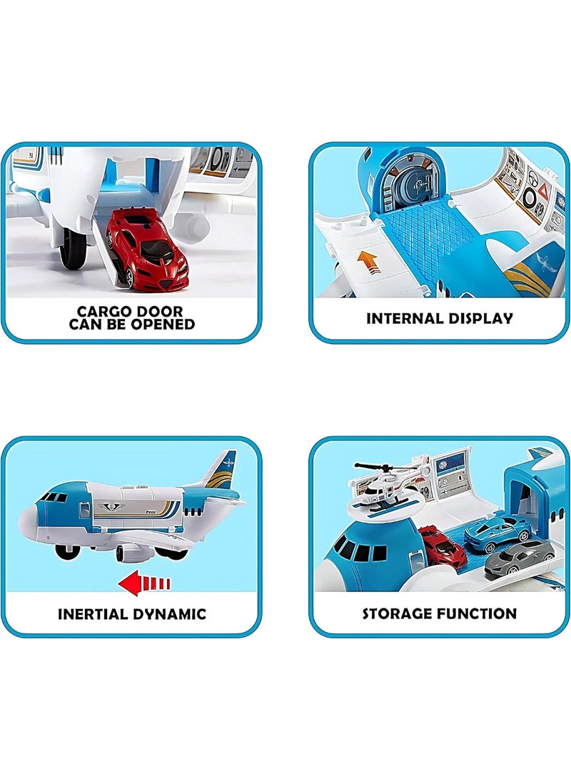 xppier Cargo Plane Toy Play Set for Kids - Includes 1 Helicopter and 4 Cars - Diecast Aircraft - Transport and Cargo Carrier - Image 3