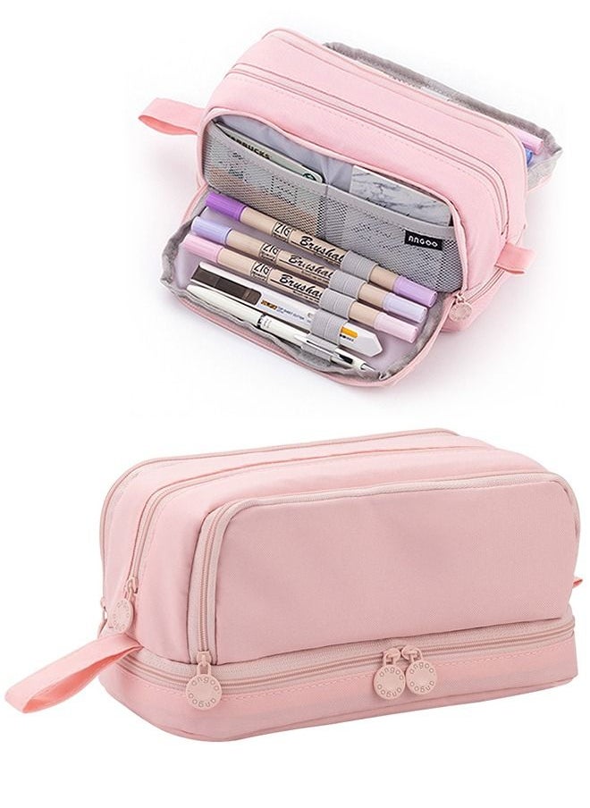HomarKet - Big Capacity Pencil Case Canvas High Large Storage Pouch Marker Pen Case Simple Stationery Bag School College Office Organizer for Teens Girls Adults Student Pink - Image 1