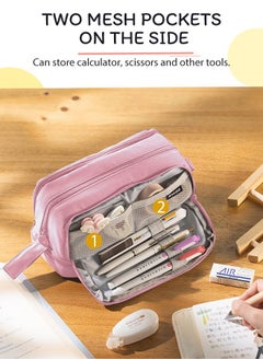 HomarKet Big Capacity Pencil Case Canvas High Large Storage Pouch Marker Pen Case Simple Stationery Bag School College Office Organizer for Teens Girls Adults Student Pink  - Image 4