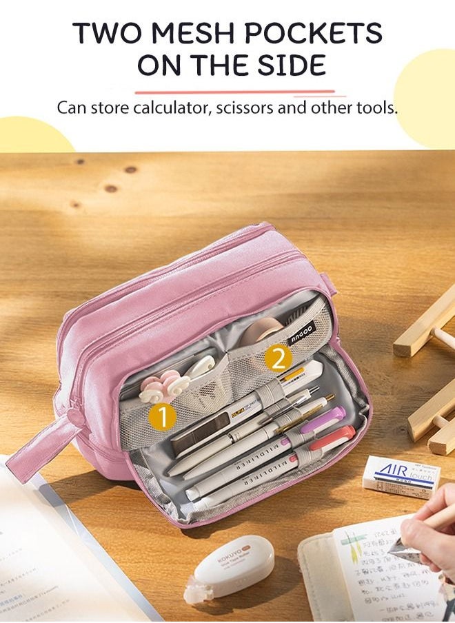 HomarKet - Big Capacity Pencil Case Canvas High Large Storage Pouch Marker Pen Case Simple Stationery Bag School College Office Organizer for Teens Girls Adults Student Pink - Image 1