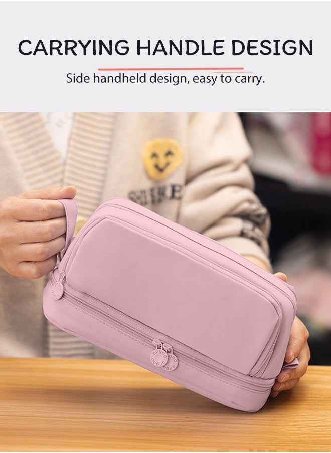 HomarKet - Big Capacity Pencil Case Canvas High Large Storage Pouch Marker Pen Case Simple Stationery Bag School College Office Organizer for Teens Girls Adults Student Pink - Image 1