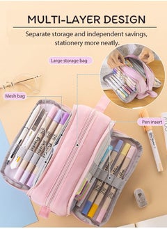 HomarKet Big Capacity Pencil Case Canvas High Large Storage Pouch Marker Pen Case Simple Stationery Bag School College Office Organizer for Teens Girls Adults Student Pink  - Image 3