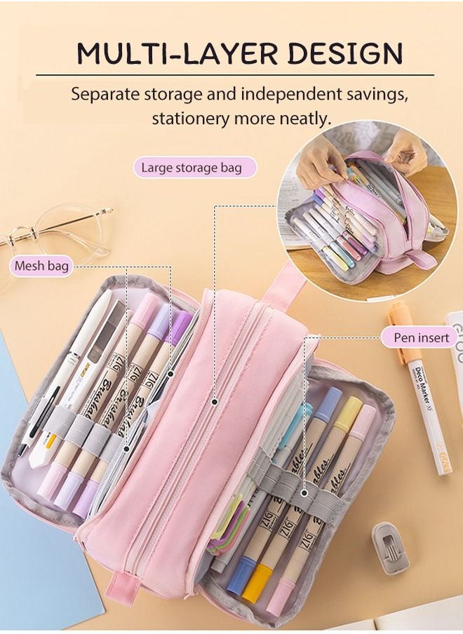 HomarKet - Big Capacity Pencil Case Canvas High Large Storage Pouch Marker Pen Case Simple Stationery Bag School College Office Organizer for Teens Girls Adults Student Pink - Image 1