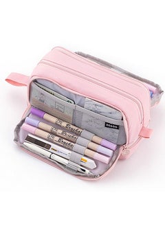 HomarKet Big Capacity Pencil Case Canvas High Large Storage Pouch Marker Pen Case Simple Stationery Bag School College Office Organizer for Teens Girls Adults Student Pink  - Image 2