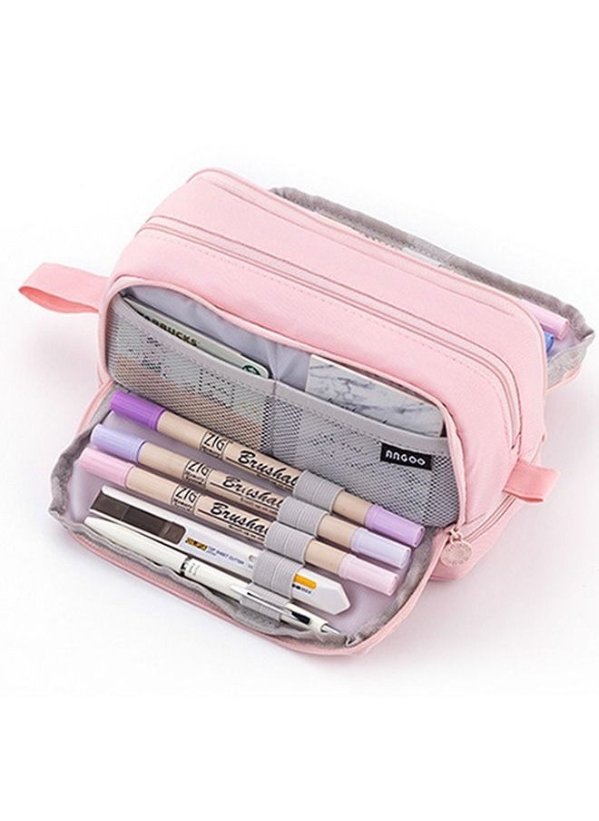HomarKet - Big Capacity Pencil Case Canvas High Large Storage Pouch Marker Pen Case Simple Stationery Bag School College Office Organizer for Teens Girls Adults Student Pink - Image 1