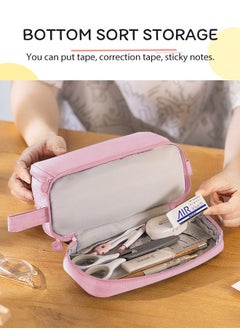 HomarKet Big Capacity Pencil Case Canvas High Large Storage Pouch Marker Pen Case Simple Stationery Bag School College Office Organizer for Teens Girls Adults Student Pink  - Image 5