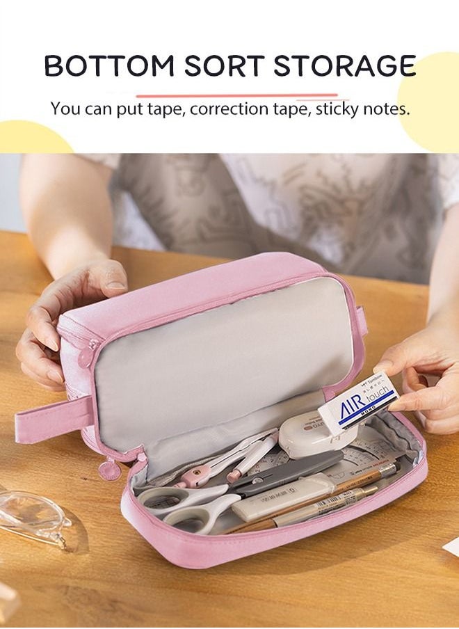HomarKet - Big Capacity Pencil Case Canvas High Large Storage Pouch Marker Pen Case Simple Stationery Bag School College Office Organizer for Teens Girls Adults Student Pink - Image 1
