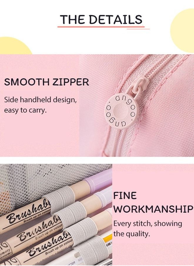 HomarKet - Big Capacity Pencil Case Canvas High Large Storage Pouch Marker Pen Case Simple Stationery Bag School College Office Organizer for Teens Girls Adults Student Pink - Image 1