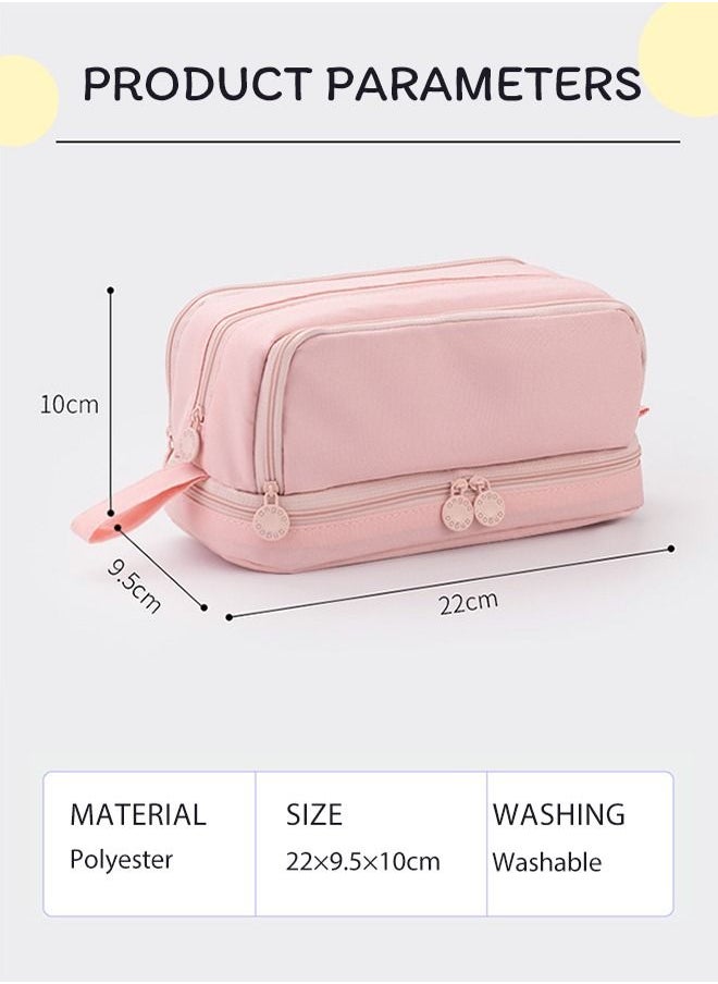 HomarKet - Big Capacity Pencil Case Canvas High Large Storage Pouch Marker Pen Case Simple Stationery Bag School College Office Organizer for Teens Girls Adults Student Pink - Image 1