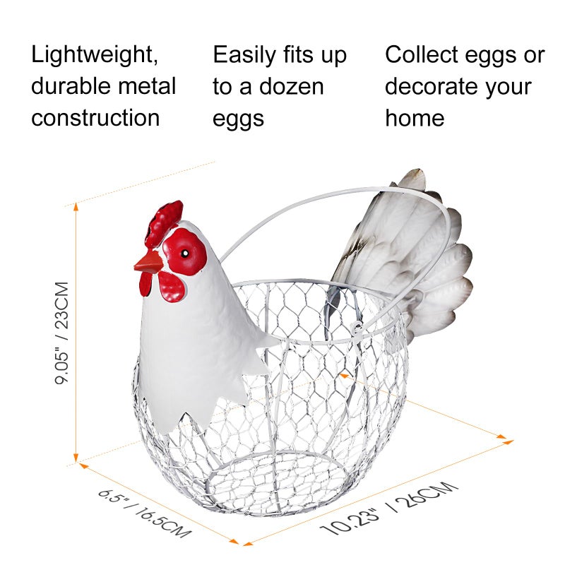 FJAXLJGYP Farmhouse Rustic White Chicken Wire Metal Egg Basket With Handle,Vintage Rooster Decorative Chicken Shaped Fruit Basket Bowl for Kitchen Countertop Living Room Home Farm Table Decor - Image 4