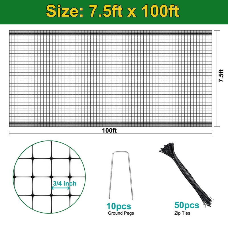 KLEWEE Bird Netting, 7.5 x 100 FT Heavy Garden Netting Deer Netting for Protect Fruit Trees, Plants and Vegetables Against Birds, Deer, Squirrels and Other Animals - Image 2