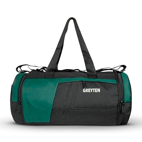GREYTEN Gym Bag for Men & Women, Duffel Bag for Sports, Gyms, Duffel Bag Gym Bag, Polyester Sports Duffle/Shoulder/Gym Bag for Tennis, Dance, Golf, Football, Crossfit & Swimming (Green Black) - Image 1