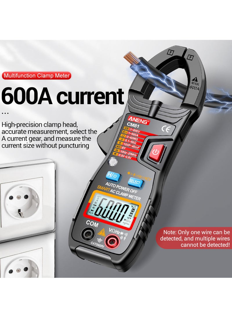 ANENG - CM81 Smart AC Clamp Meter Clamp Type Multimeter 6000 Counts Auto Range Voltmeter 600A Ammeter Resistance Meter with Flashlight  Black - Image 1