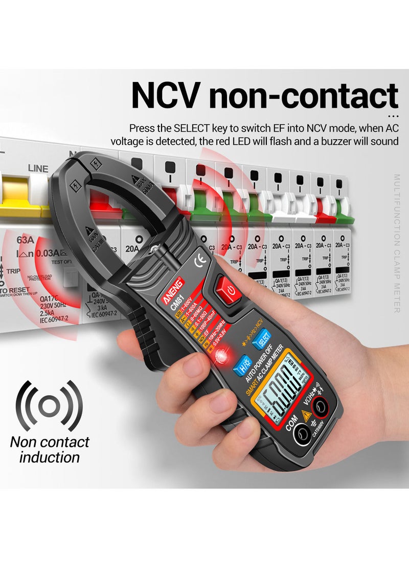 ANENG - CM81 Smart AC Clamp Meter Clamp Type Multimeter 6000 Counts Auto Range Voltmeter 600A Ammeter Resistance Meter with Flashlight  Black - Image 1